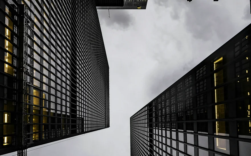 Financial-district towers at night